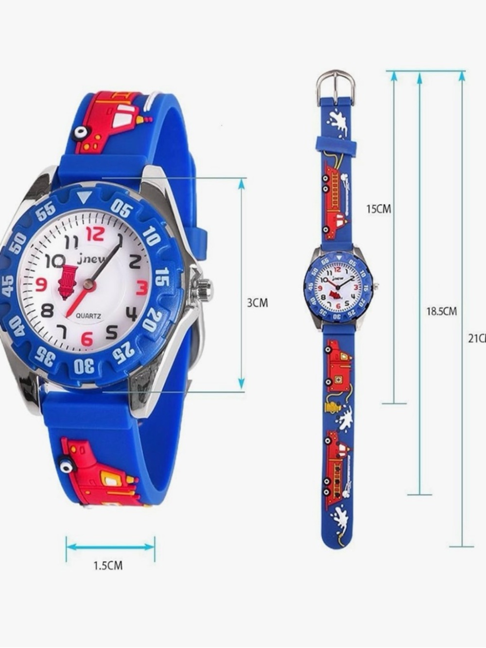 Kids Blue Fire Truck Waterproof Stainless Steel Watch